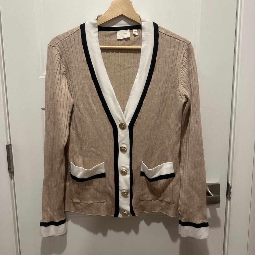 NWT Tan and Black Cardigan Sweater V-Neck Knit